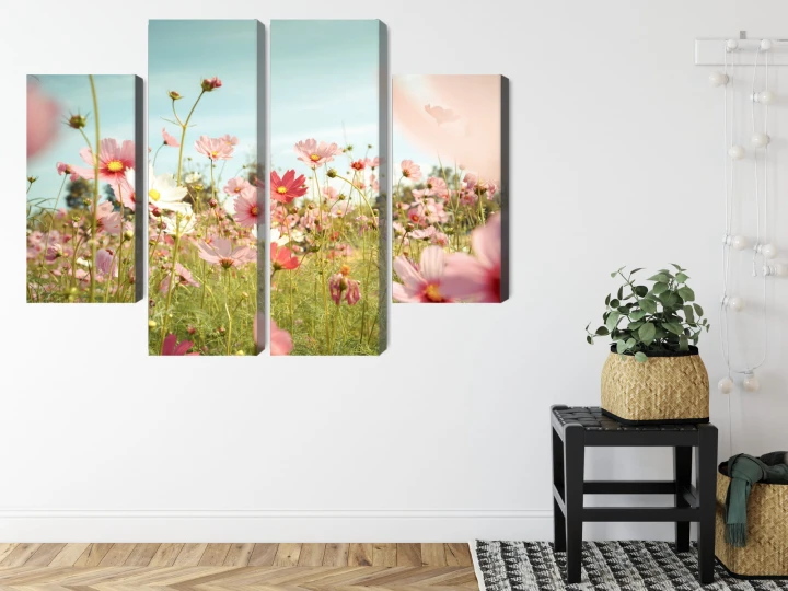 Obraz Wieloczęściowy Kwiaty Kosmosu W Ogrodzie