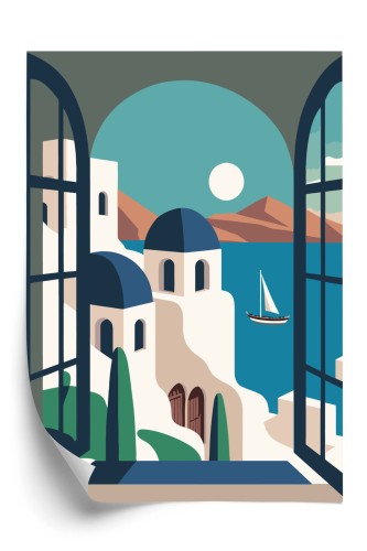 Plakat Greckie Santorini Ilustracja