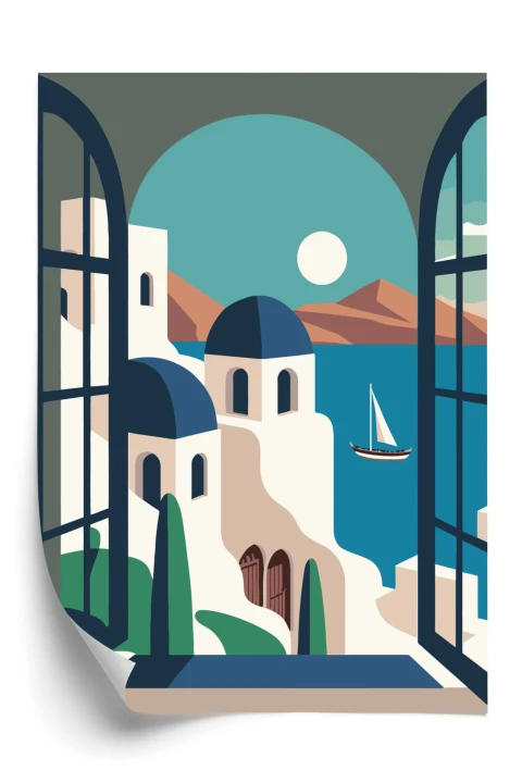 Plakat Greckie Santorini Ilustracja