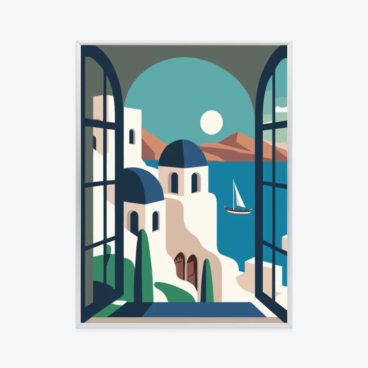 Plakat Greckie Santorini Ilustracja