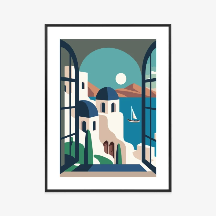 Plakat Greckie Santorini Ilustracja