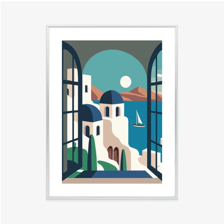 Plakat Greckie Santorini Ilustracja