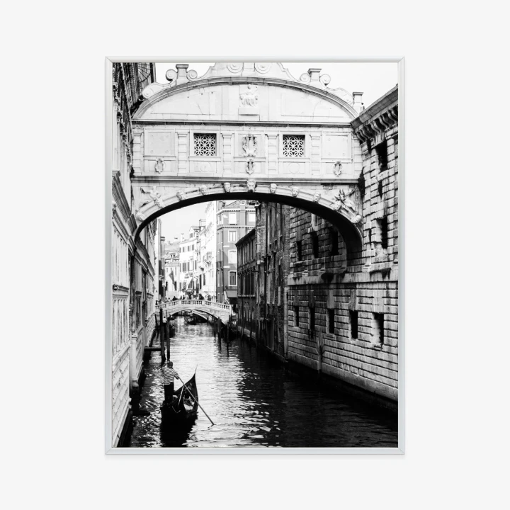 Plakat Gondola Na Czarno Białym Weneckim Kanale