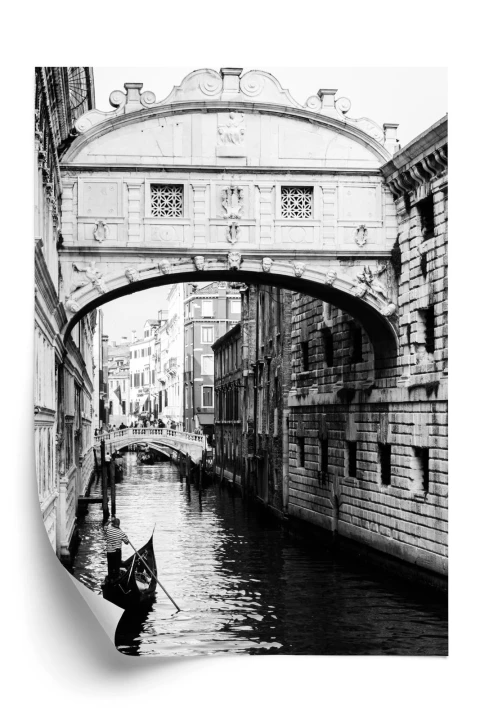 Plakat Gondola Na Czarno Białym Weneckim Kanale