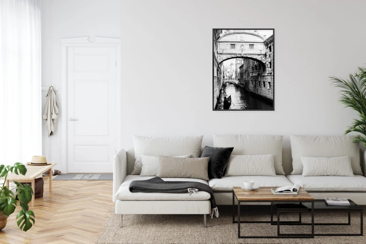 Plakat Gondola Na Czarno Białym Weneckim Kanale