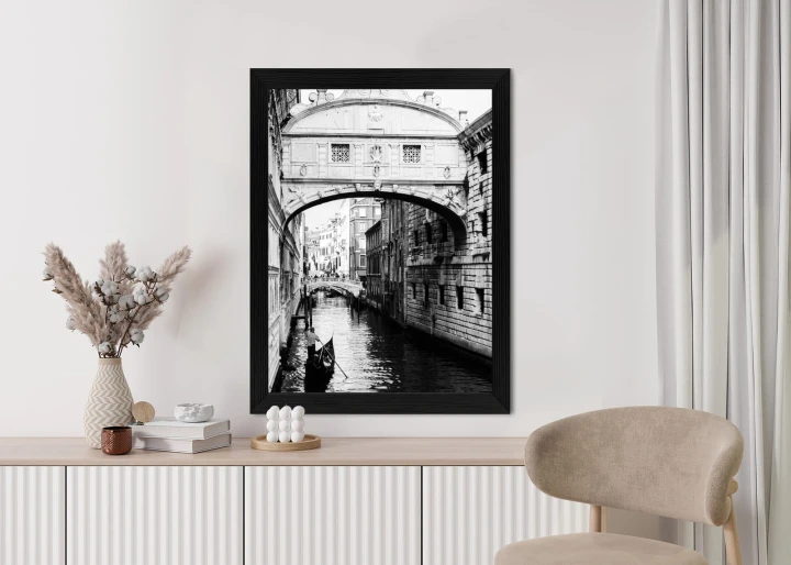 Plakat Gondola Na Czarno Białym Weneckim Kanale