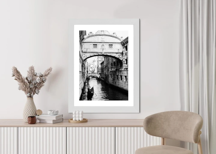 Plakat Gondola Na Czarno Białym Weneckim Kanale