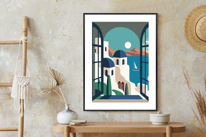 Plakat Greckie Santorini Ilustracja