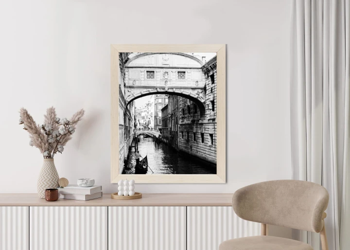 Plakat Gondola Na Czarno Białym Weneckim Kanale