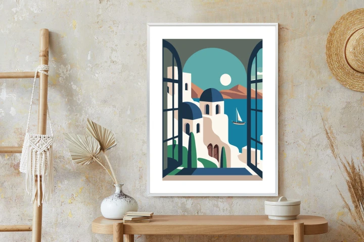 Plakat Greckie Santorini Ilustracja