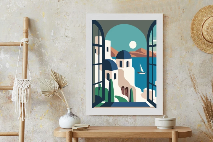 Plakat Greckie Santorini Ilustracja