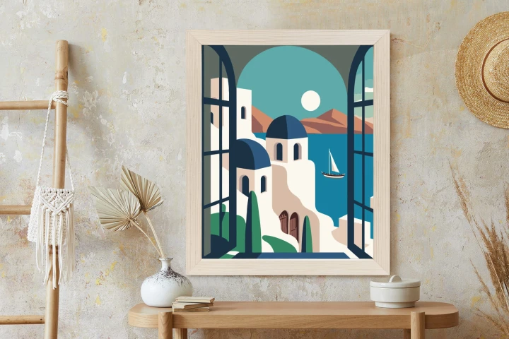 Plakat Greckie Santorini Ilustracja