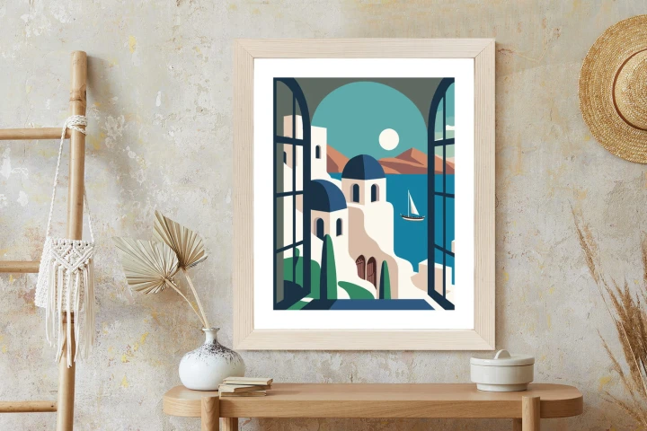 Plakat Greckie Santorini Ilustracja