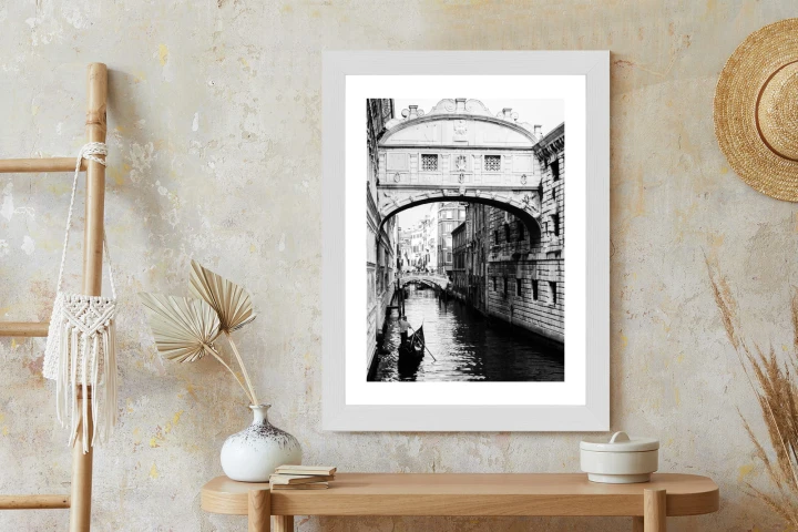 Plakat Gondola Na Czarno Białym Weneckim Kanale