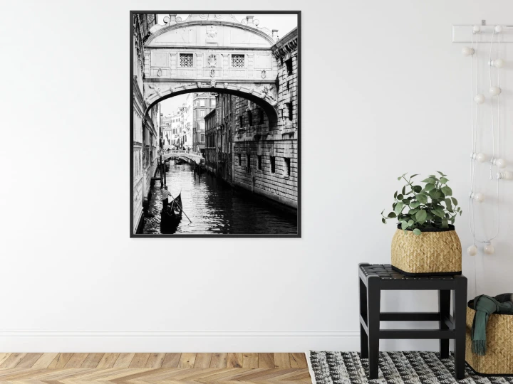Plakat Gondola Na Czarno Białym Weneckim Kanale