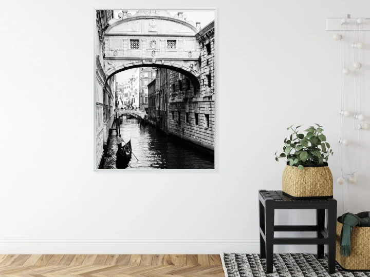 Plakat Gondola Na Czarno Białym Weneckim Kanale