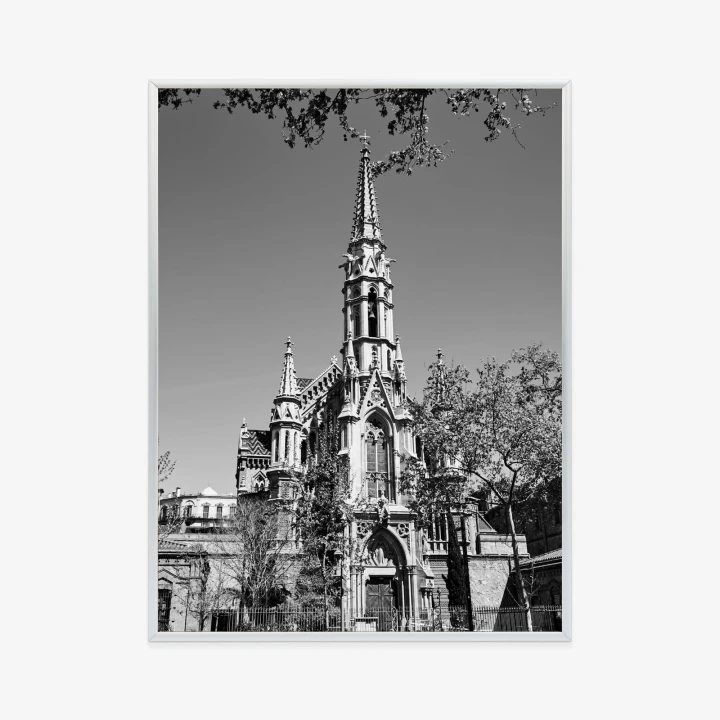 Plakat Czarno Biały Kościół W Barcelonie