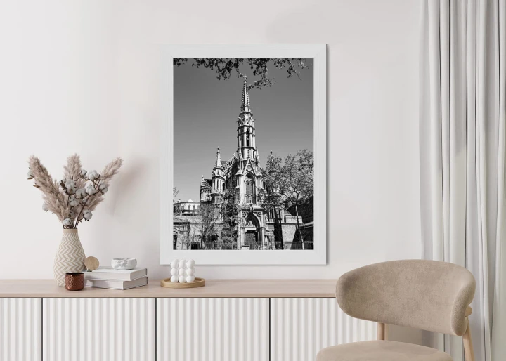 Plakat Czarno Biały Kościół W Barcelonie