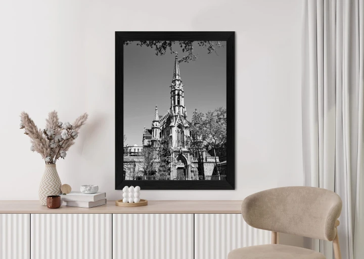 Plakat Czarno Biały Kościół W Barcelonie