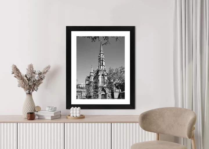 Plakat Czarno Biały Kościół W Barcelonie