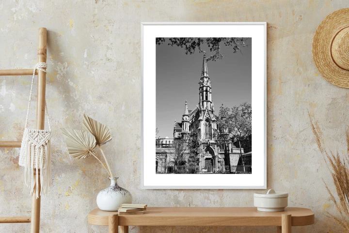 Plakat Czarno Biały Kościół W Barcelonie
